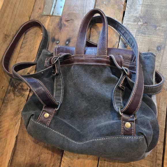 Myra Bag Purse Backpack Cowhide Hair Leather & Tapestry - Picture 3 of 7